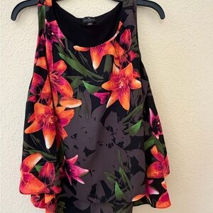 Worthington Black Floral Sleeveless Tank with Bright Orange & Pink Blooms